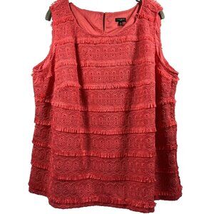 Talbots‎ Women's Top Size 16W Solid Coral Fringe Sleeveless Side Zipper Eyelash